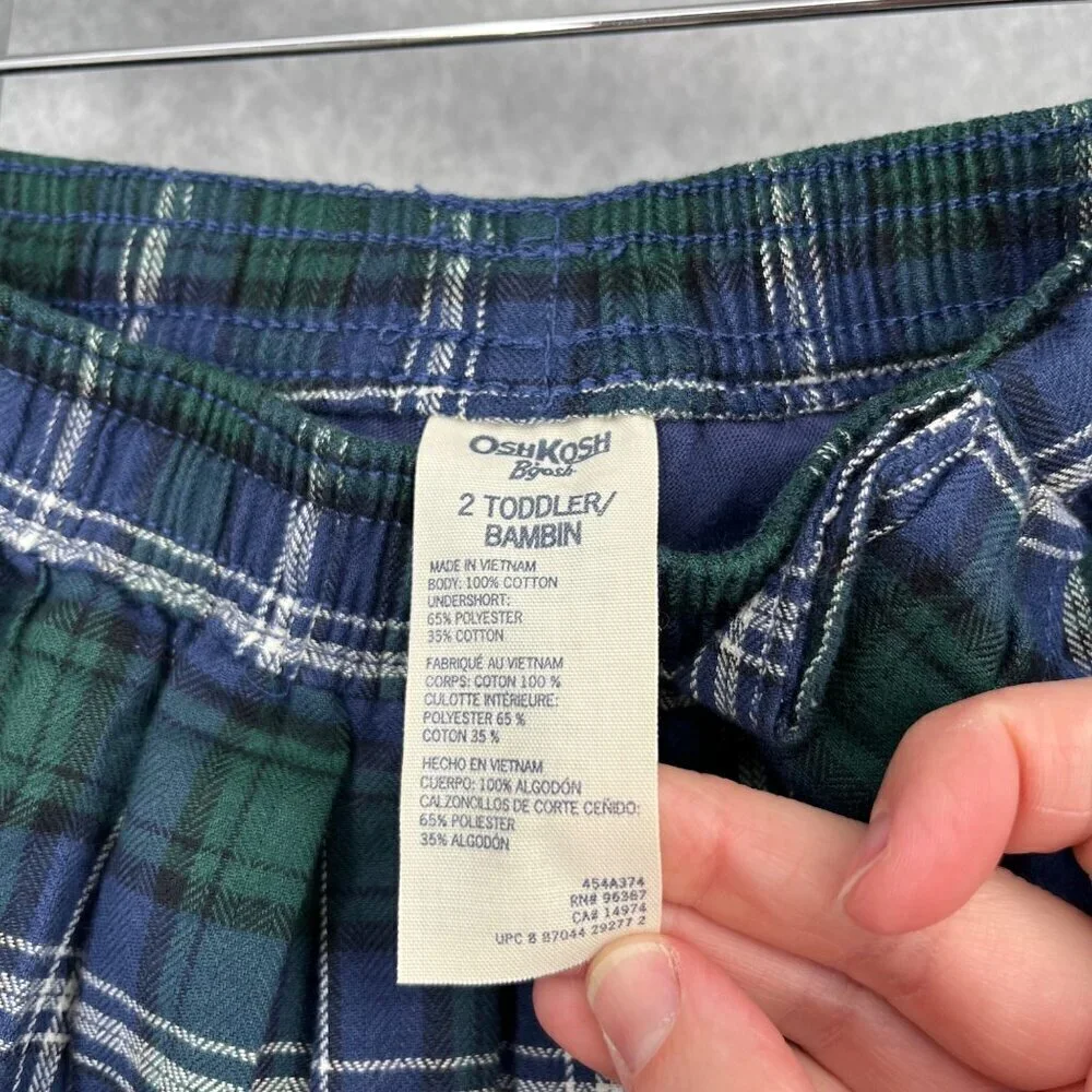 OshKosh Toddle Girls Pleated Plaid Bow Skirt Skort Size 2T Blue Green Tartan NEW
